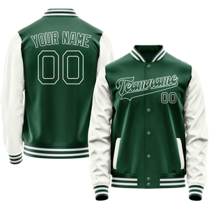 Custom Kelly-Green White Solid Color Varsity Letterman Jacket