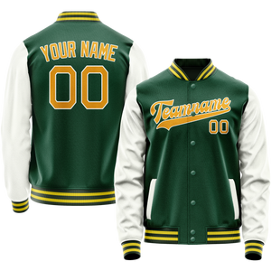 Custom Kelly-Green White Solid Color Varsity Letterman Jacket