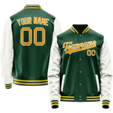 Custom Kelly-Green White Solid Color Varsity Letterman Jacket