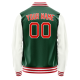 Custom Kelly-Green White Solid Color Varsity Letterman Jacket