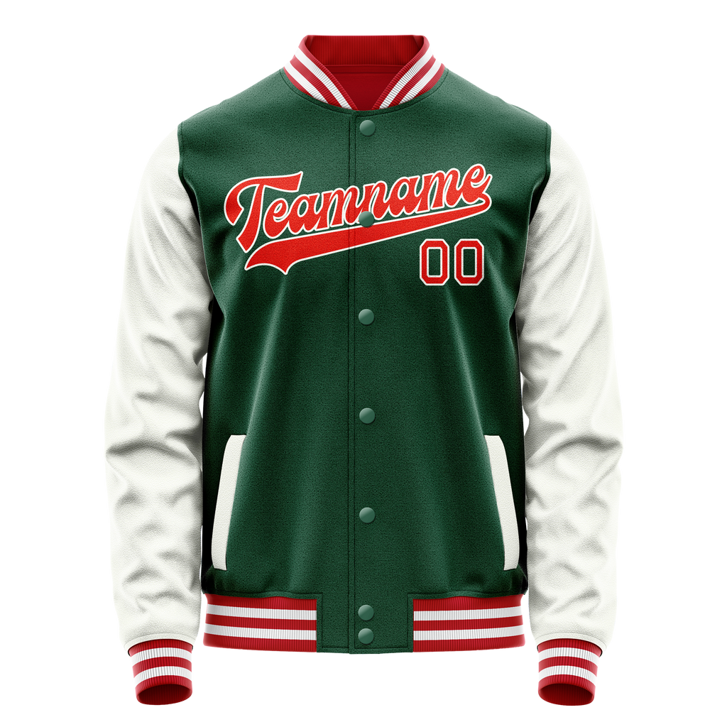Custom Kelly-Green White Solid Color Varsity Letterman Jacket
