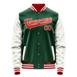 Custom Kelly-Green White Solid Color Varsity Letterman Jacket