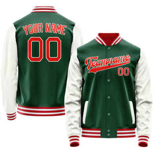 Custom Kelly-Green White Solid Color Varsity Letterman Jacket