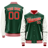 Custom Kelly-Green White Solid Color Varsity Letterman Jacket