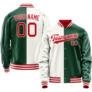 Custom Kelly-Green White Split Varsity Letterman Jacket