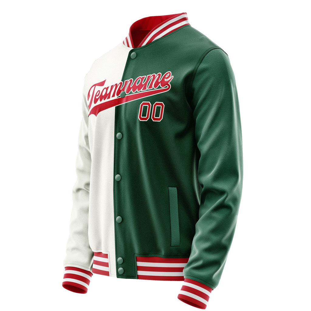 Custom Kelly-Green White Split Varsity Letterman Jacket