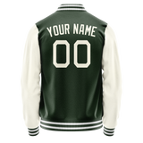 Custom Green Cream Solid Color Varsity Letterman Jacket