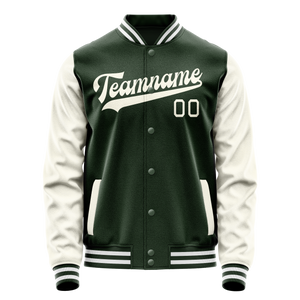 Custom Green Cream Solid Color Varsity Letterman Jacket