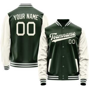 Custom Green Cream Solid Color Varsity Letterman Jacket