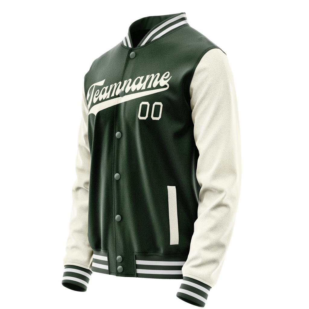 Custom Green Cream Solid Color Varsity Letterman Jacket