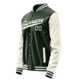 Custom Green Cream Solid Color Varsity Letterman Jacket
