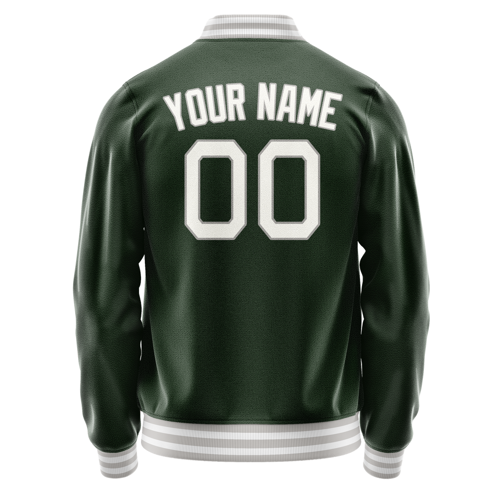 Custom Green Gray Solid Color Varsity Letterman Jacket