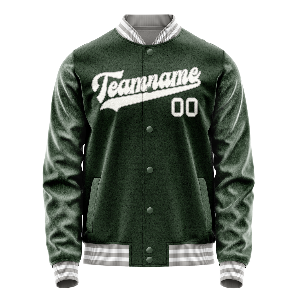 Custom Green Gray Solid Color Varsity Letterman Jacket