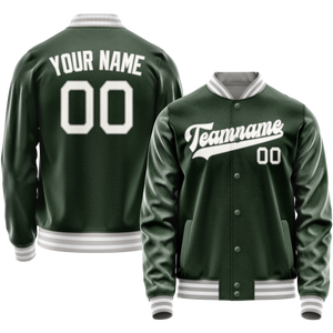Custom Green Gray Solid Color Varsity Letterman Jacket