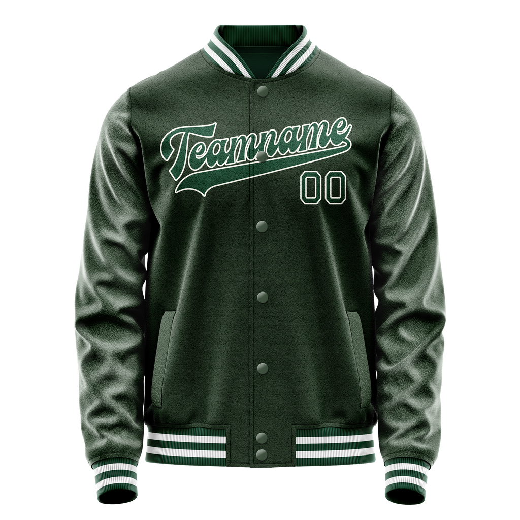 Custom Green White Solid Color Varsity Letterman Jacket