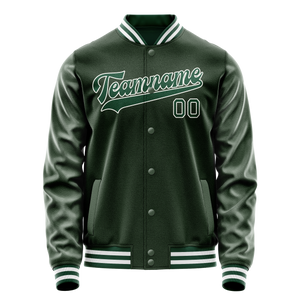 Custom Green White Solid Color Varsity Letterman Jacket