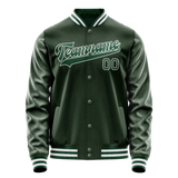 Custom Green White Solid Color Varsity Letterman Jacket