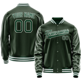 Custom Green White Solid Color Varsity Letterman Jacket