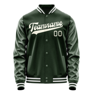 Custom Green Cream Solid Color Varsity Letterman Jacket