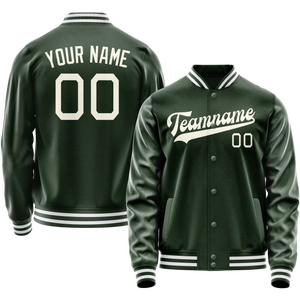 Custom Green Cream Solid Color Varsity Letterman Jacket