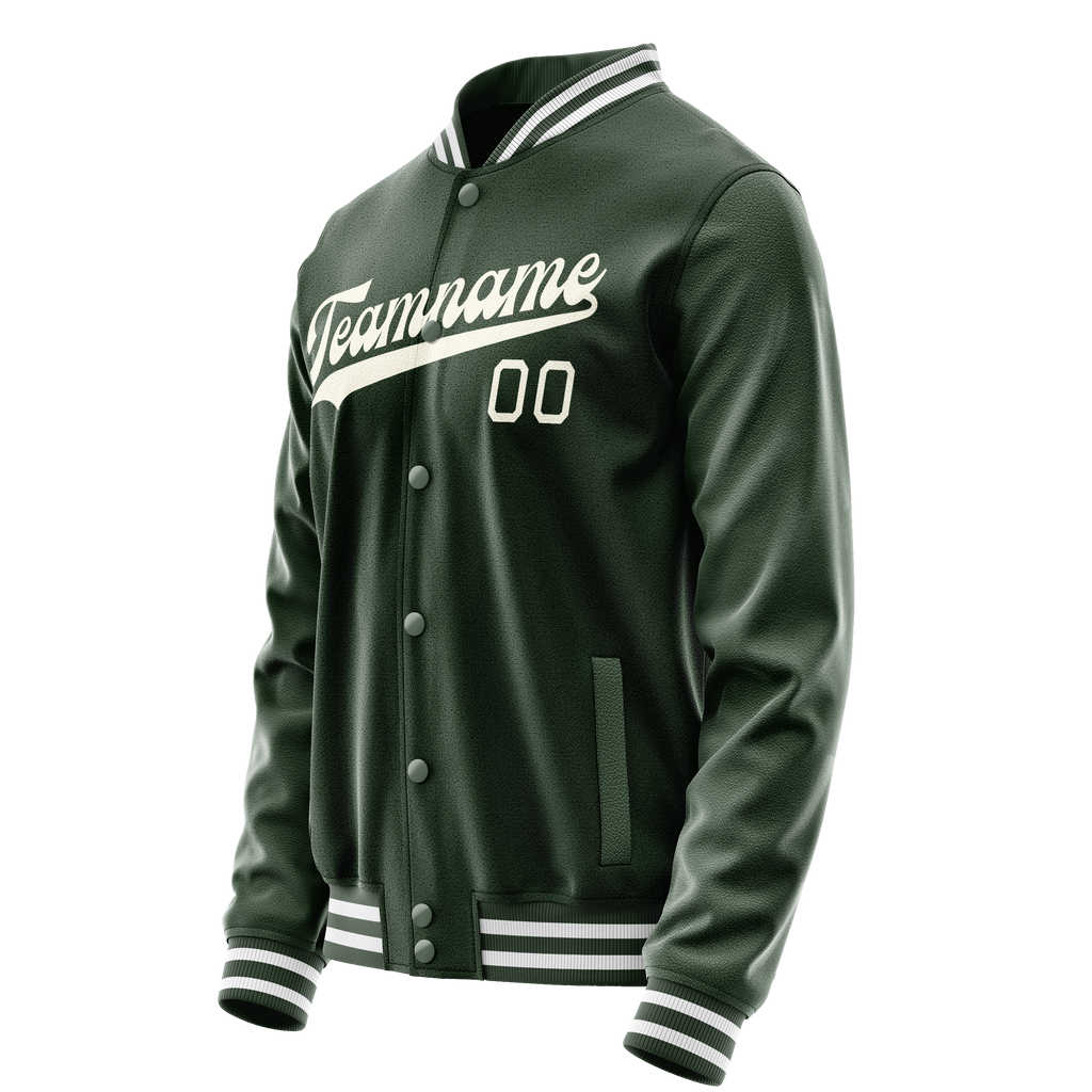 Custom Green Cream Solid Color Varsity Letterman Jacket