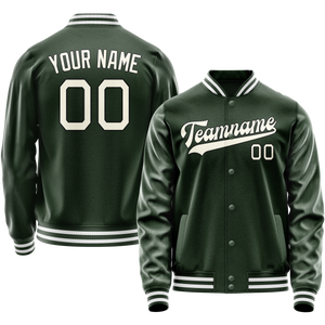 Custom Green Cream Solid Color Varsity Letterman Jacket