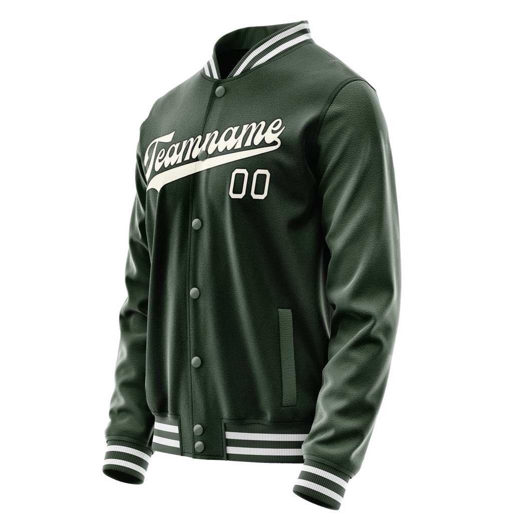 Custom Green Cream Solid Color Varsity Letterman Jacket