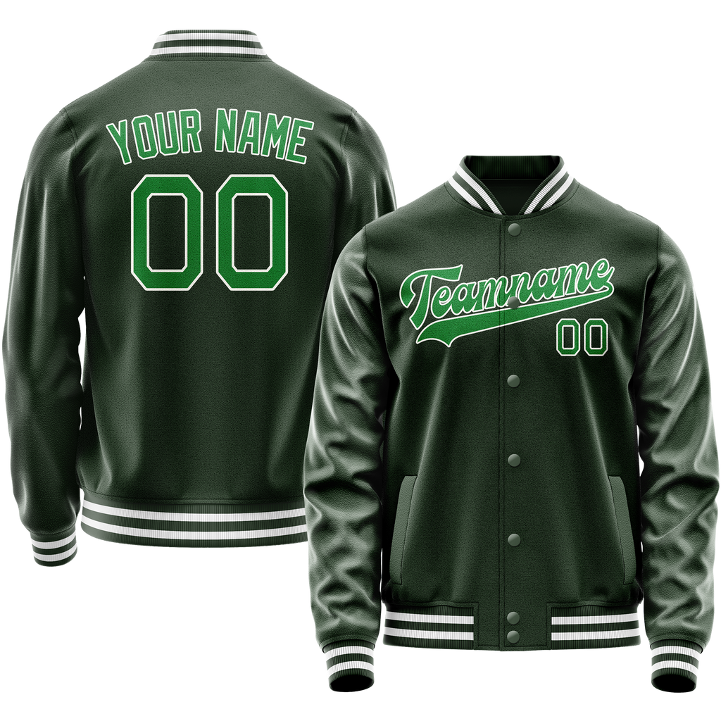 Custom Green Neon-Green Solid Color Varsity Letterman Jacket
