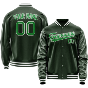 Custom Green Neon-Green Solid Color Varsity Letterman Jacket