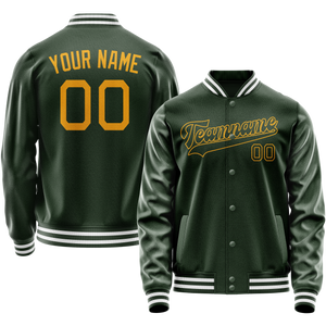 Custom Green Gold Solid Color Varsity Letterman Jacket