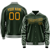 Custom Green Gold Solid Color Varsity Letterman Jacket