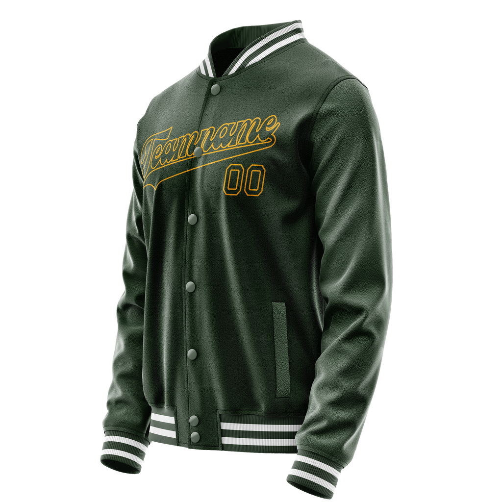 Custom Green Gold Solid Color Varsity Letterman Jacket