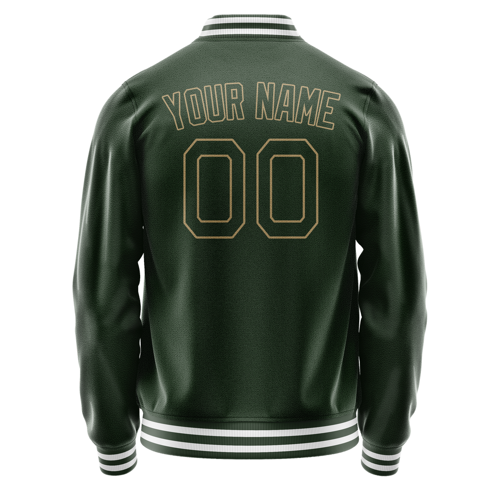 Custom Green Cream Solid Color Varsity Letterman Jacket