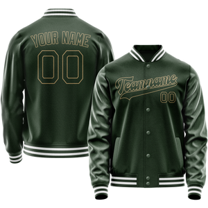 Custom Green Cream Solid Color Varsity Letterman Jacket