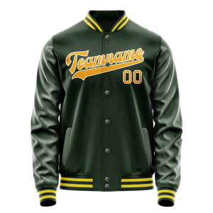 Custom Green Gold Solid Color Varsity Letterman Jacket