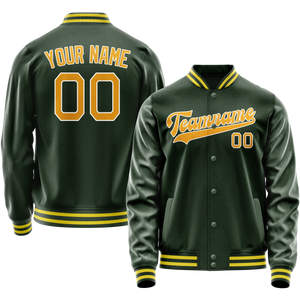 Custom Green Gold Solid Color Varsity Letterman Jacket