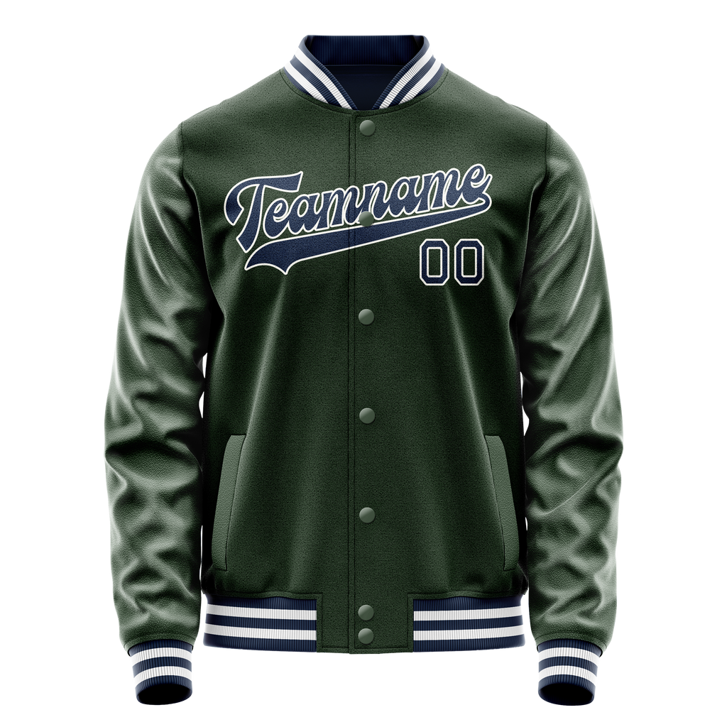Custom Green Navy Solid Color Varsity Letterman Jacket