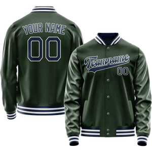 Custom Green Navy Solid Color Varsity Letterman Jacket