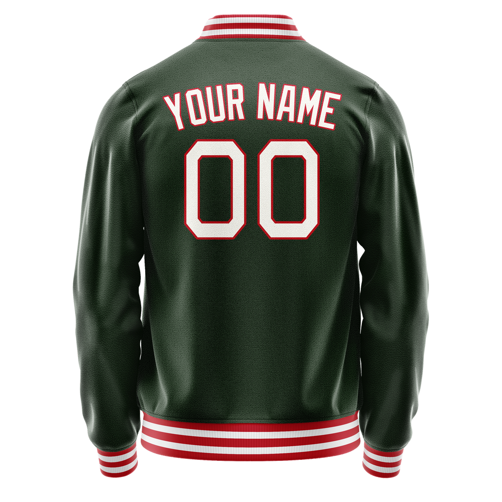 Custom Green White Solid Color Varsity Letterman Jacket