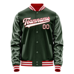 Custom Green White Solid Color Varsity Letterman Jacket