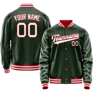 Custom Green White Solid Color Varsity Letterman Jacket