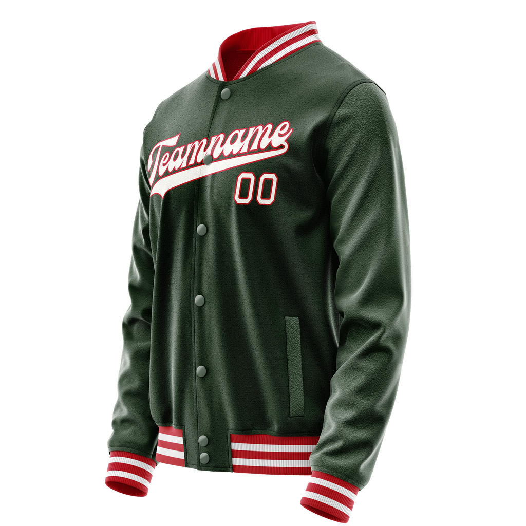 Custom Green White Solid Color Varsity Letterman Jacket