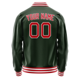 Custom Green Red Solid Color Varsity Letterman Jacket
