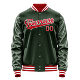 Custom Green Red Solid Color Varsity Letterman Jacket