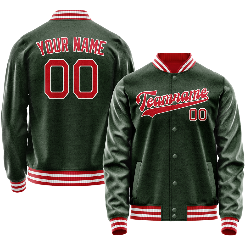 Custom Green Red Solid Color Varsity Letterman Jacket