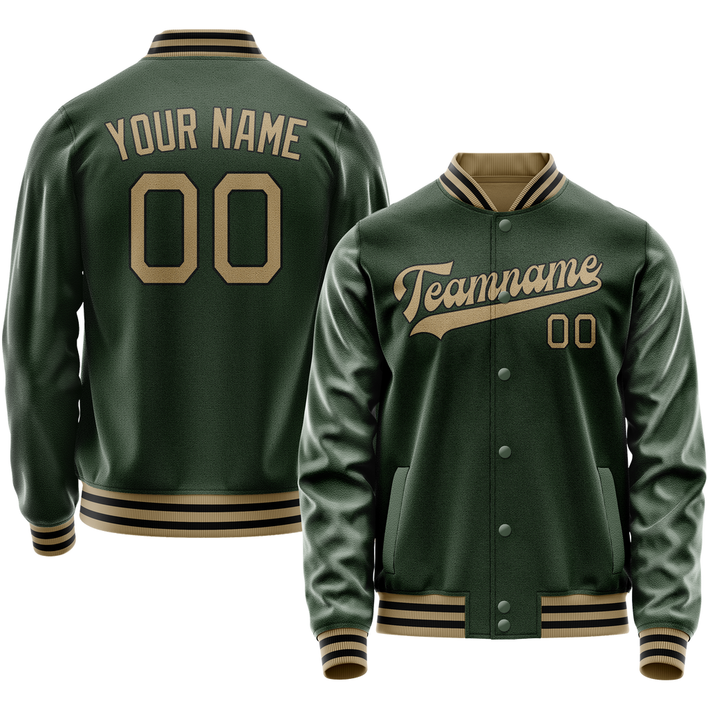 Custom Green Old-Gold Solid Color Varsity Letterman Jacket