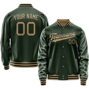 Custom Green Old-Gold Solid Color Varsity Letterman Jacket