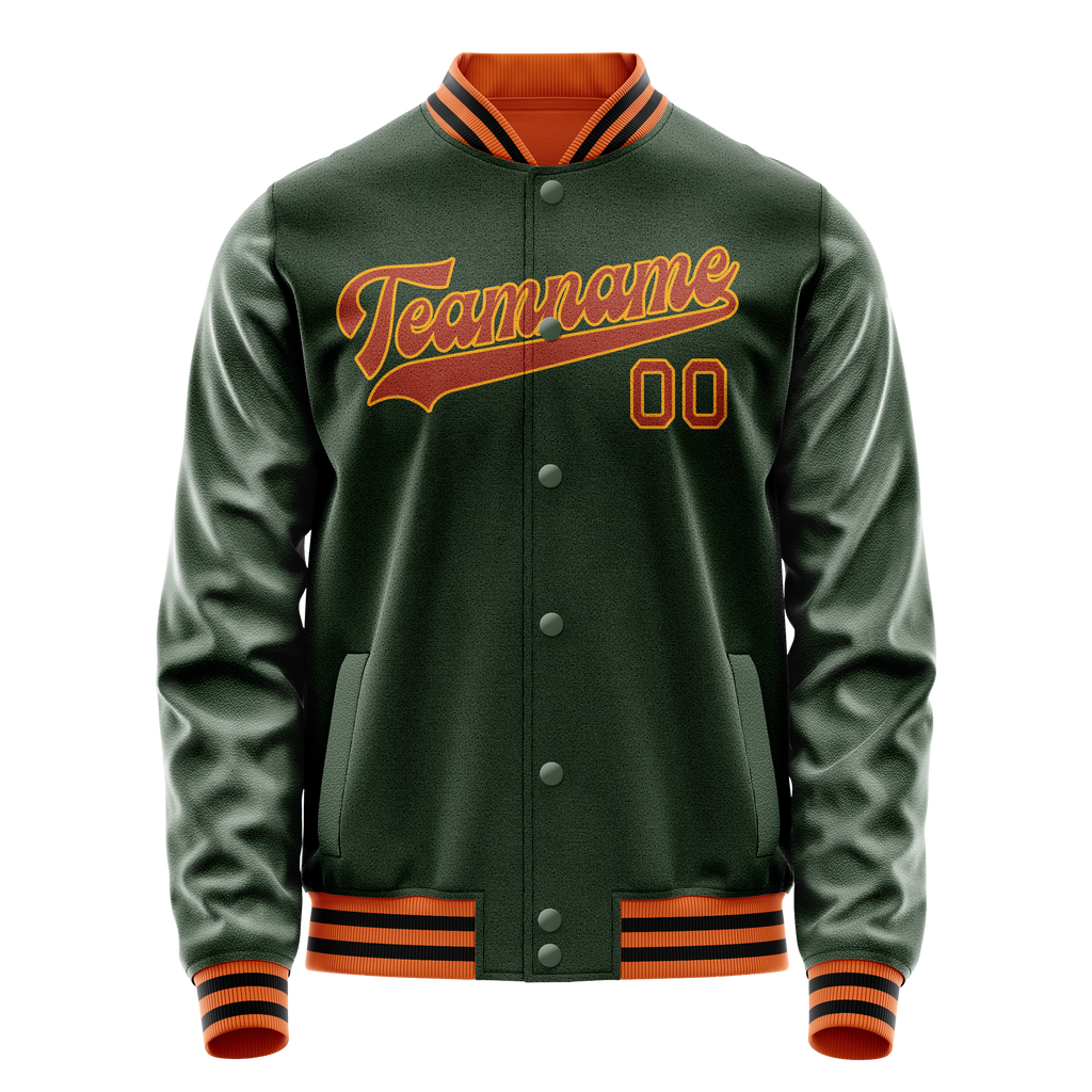 Custom Green Orange Solid Color Varsity Letterman Jacket