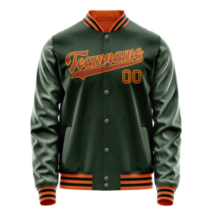 Custom Green Orange Solid Color Varsity Letterman Jacket