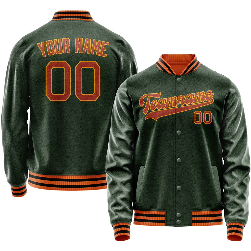 Custom Green Orange Solid Color Varsity Letterman Jacket